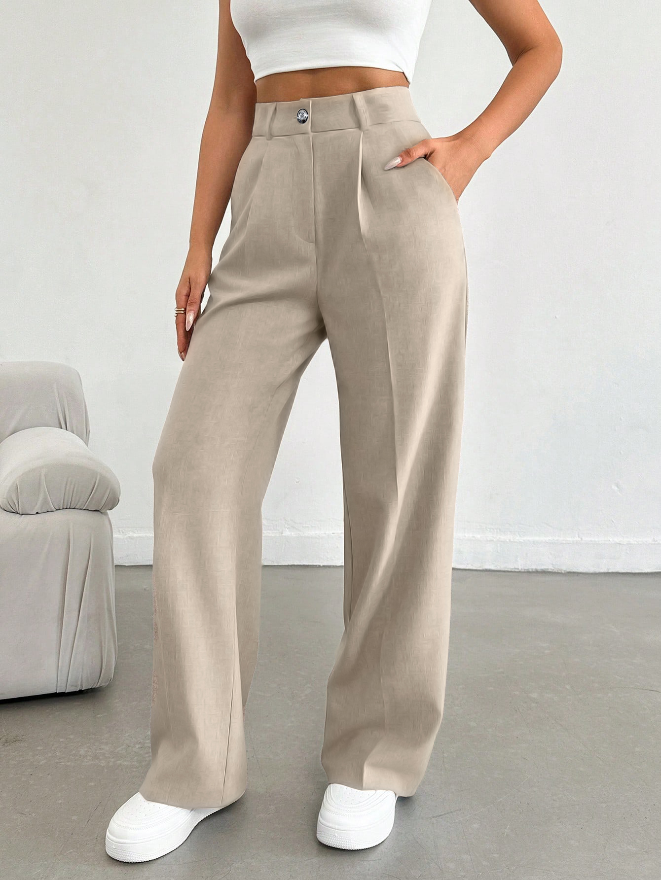 Women's Solid Color Loose Wide-leg Trousers