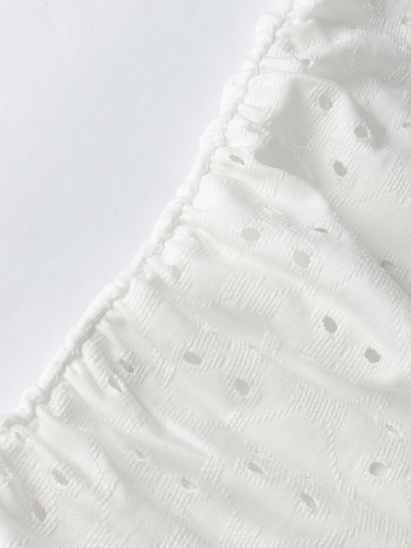 Woman's Eyelet Embroidery V-Neck Puff Sleeve Ruched Waist Blouse-Aegean-sea