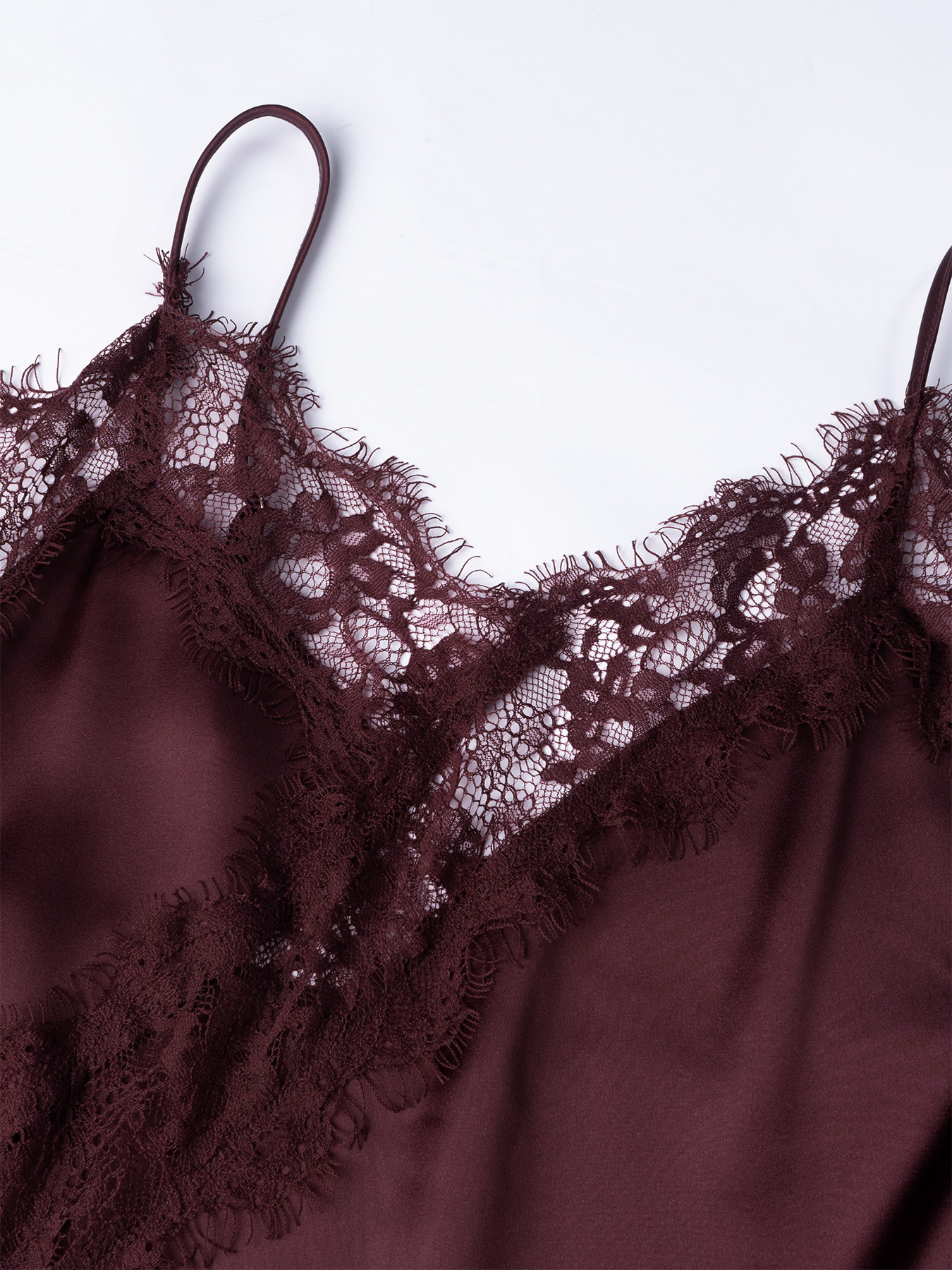 Vestido con tirantes de encaje de satén color vino Mujer falda corta de falda irregular sexy