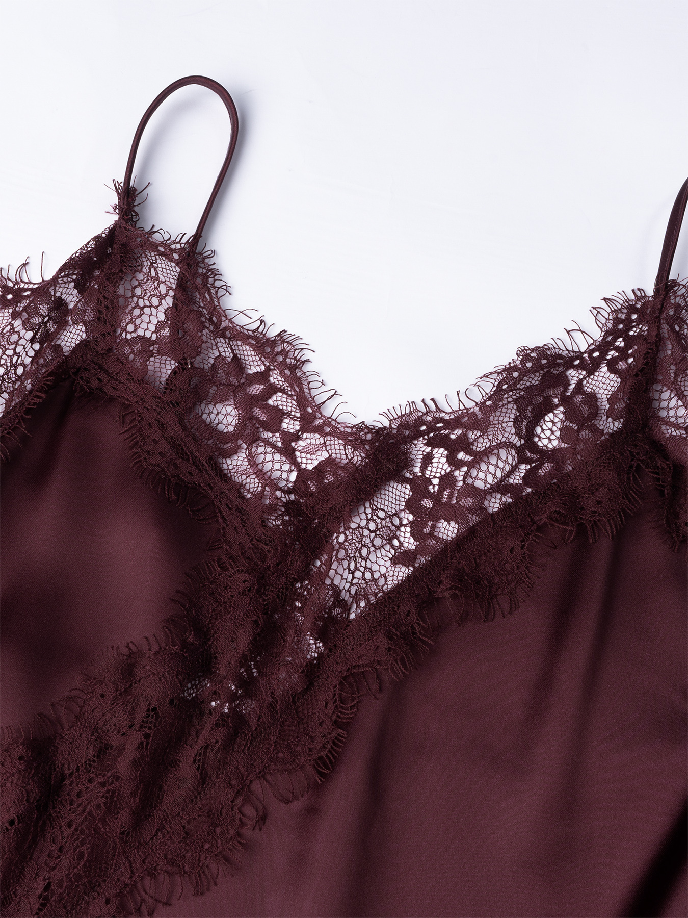 Vestido con tirantes de encaje de satén color vino Mujer falda corta de falda irregular sexy