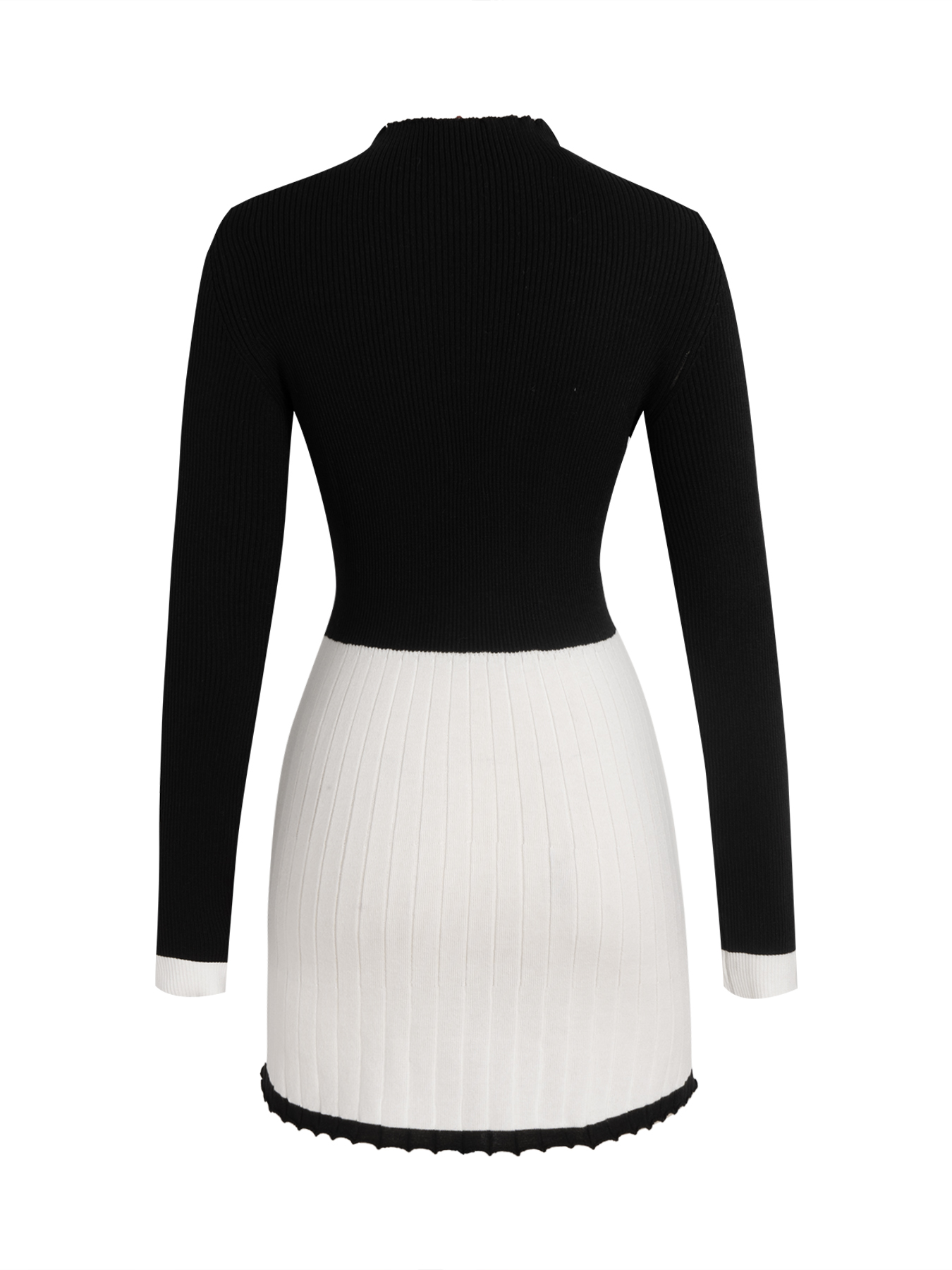 Vestido de jersey ondulado de manga larga de punto de cuello alto de rayas negras y blancas para mujer-Aegean-sea