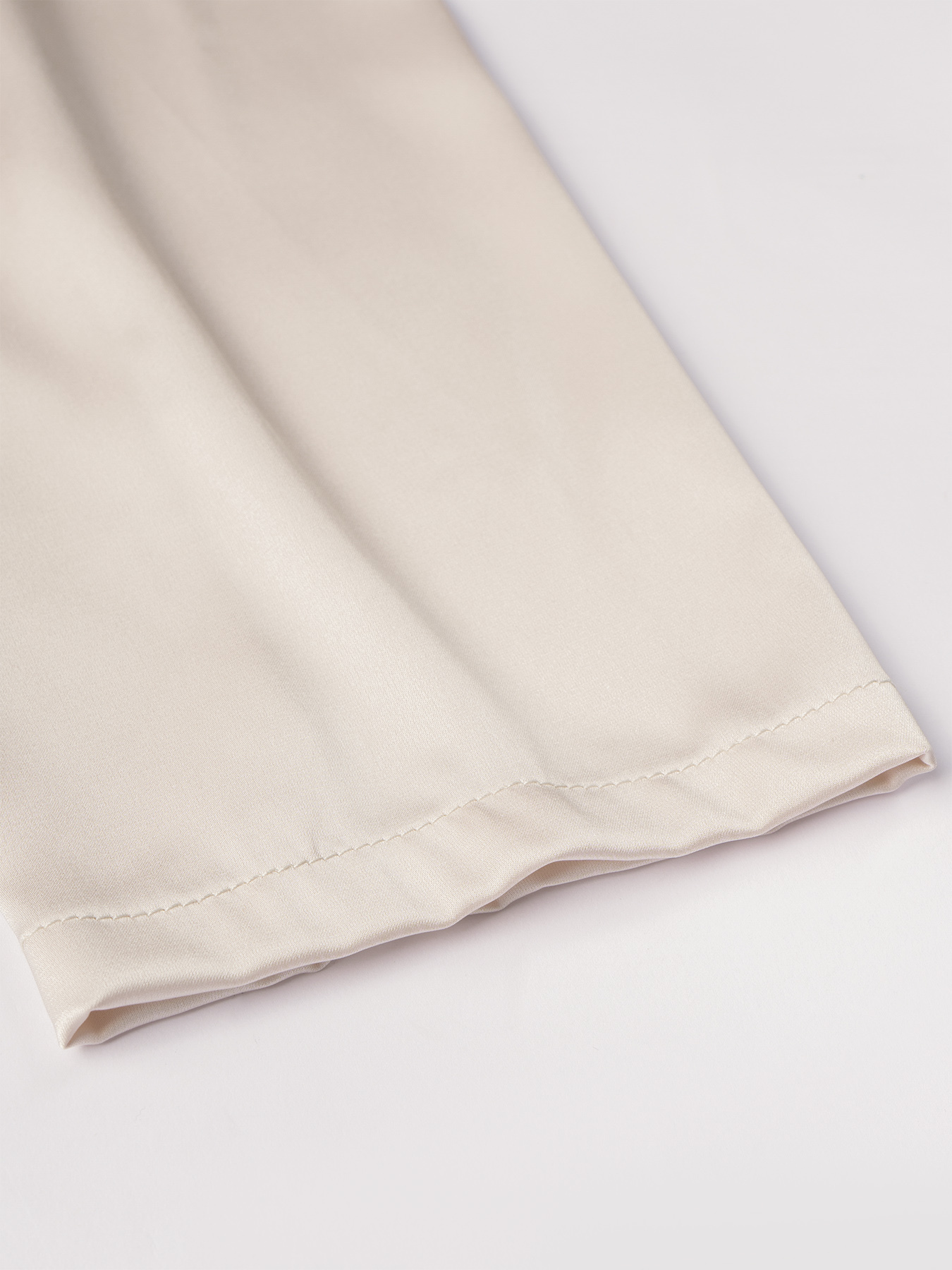 Beige Satin V-Neck Blouse with Pearl Trim-Aegean-sea