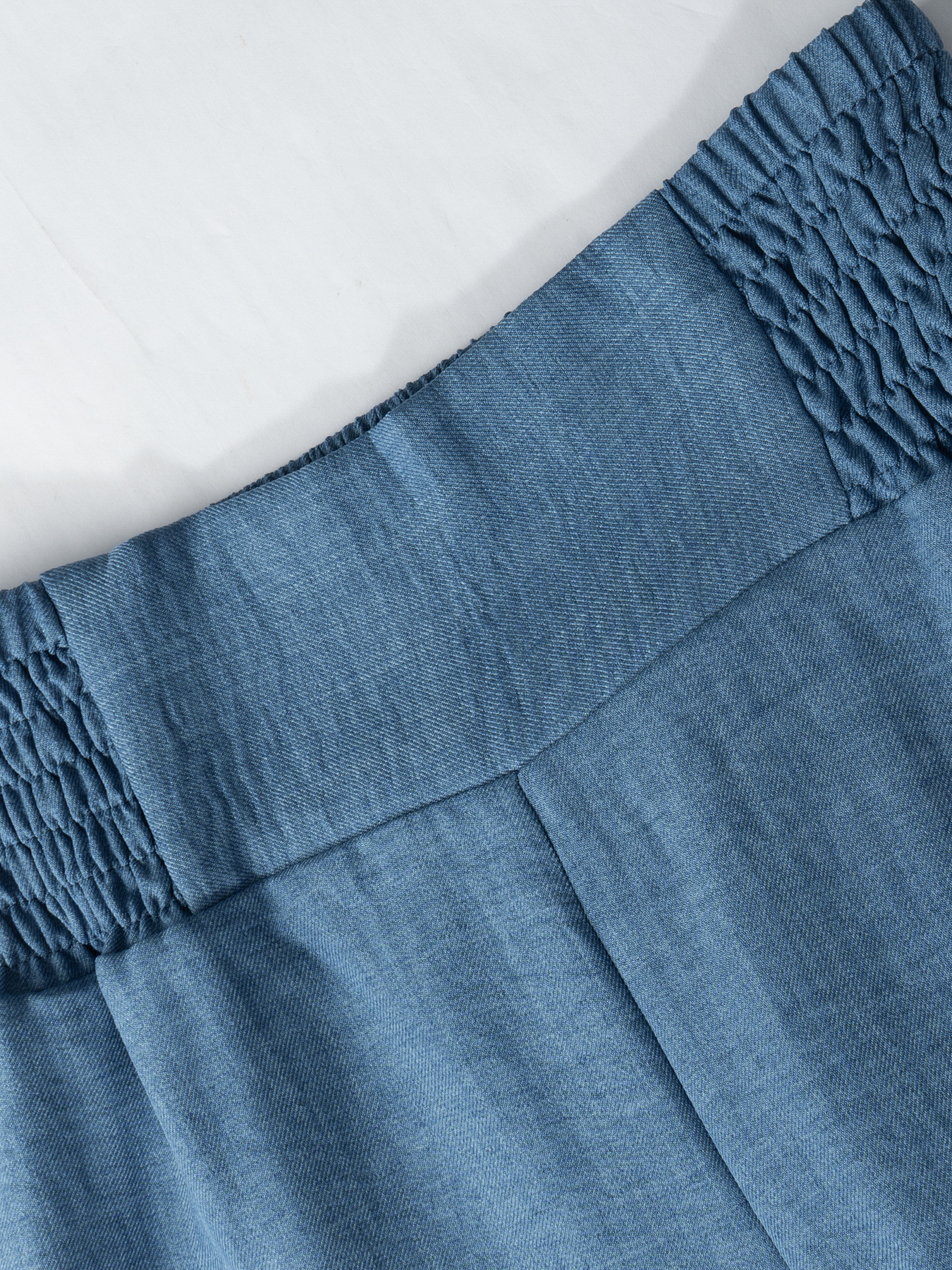 Women's Blue Smocked Waist Wide Leg Pants-Aegean-sea