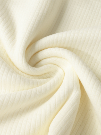 Women's Cream V-Neck Long Sleeve Top with Asymmetric Ruffle Lace Trim and Ribbed Detail