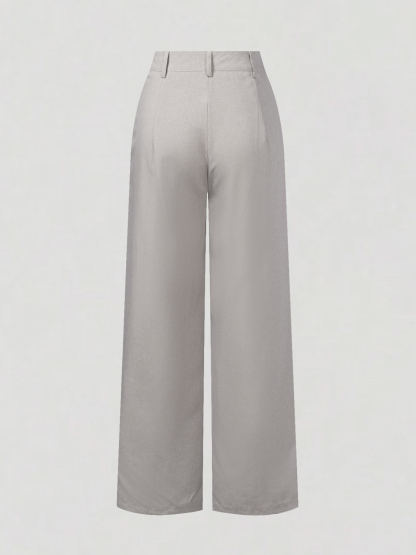 Pantalones anchos plisados de cintura alta de color gris claro para mujer-Aegean-sea