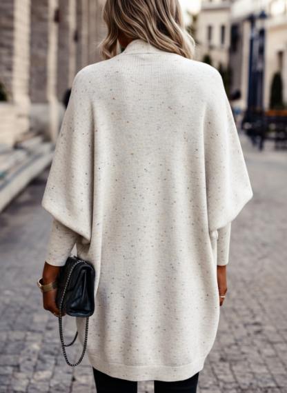 Cárdigan de punto moteado de frente abierta para mujer con mangas batwing-Aegean-sea