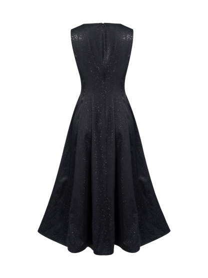 Women's Black polka dot sleeveless mid-length evening dress-Aegean-sea