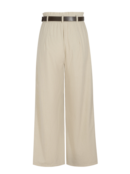 Women's Elegant Corduroy High Waisted Pleated Wide Leg Pants with D-Ring Belt