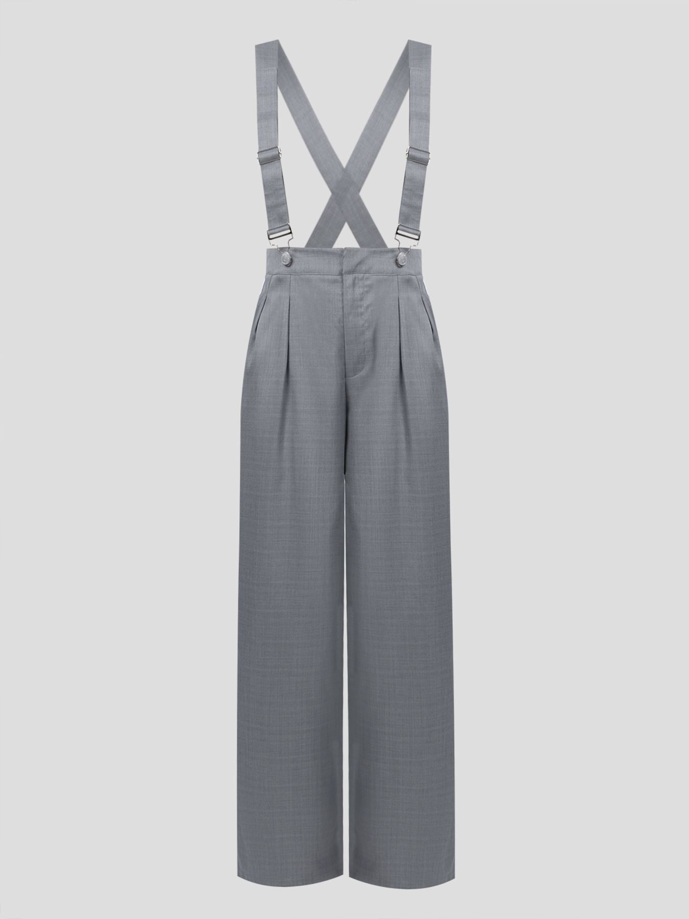 Gray cross-strap wide-legged pants, high-waisted business suit pants