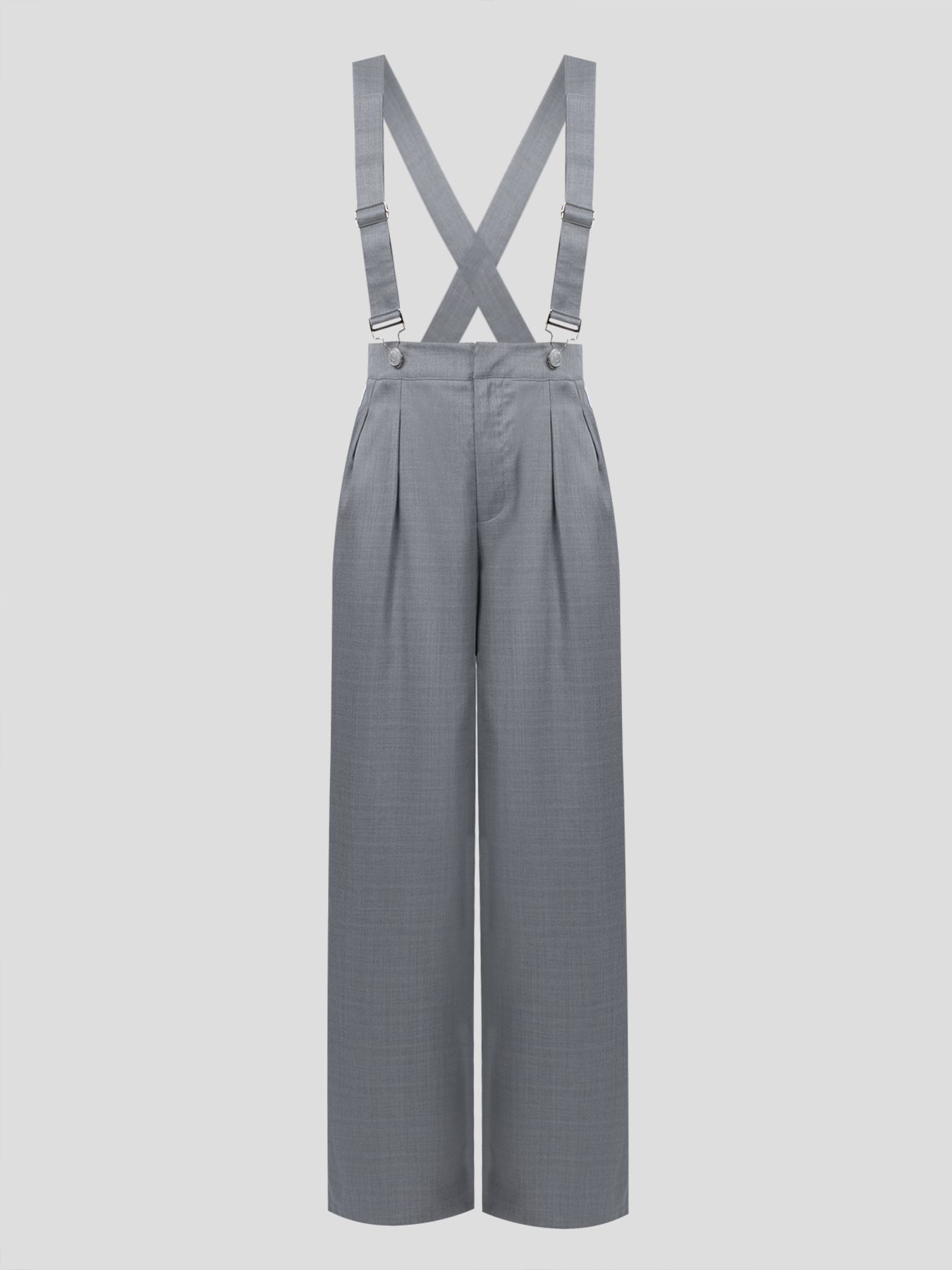 Gray cross-strap wide-legged pants, high-waisted business suit pants