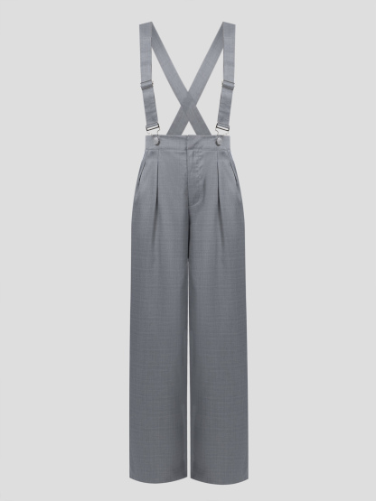 Gray cross-strap wide-legged pants, high-waisted business suit pants