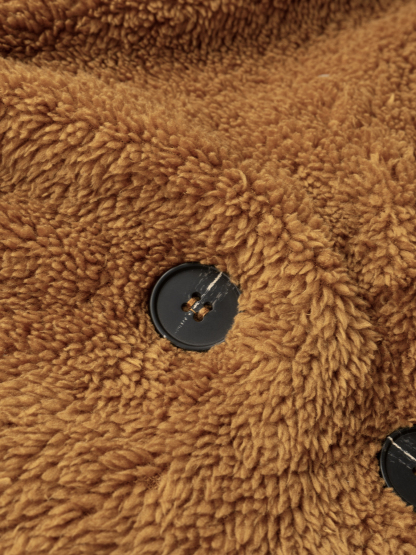 Women's Brown Teddy Fleece Hooded Long Coat-Aegean-sea