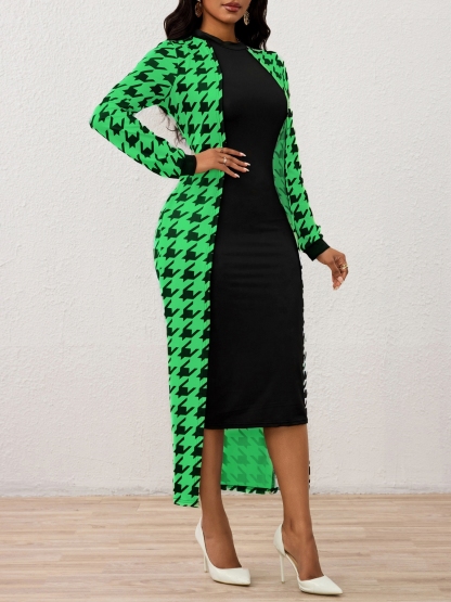 Vestido de cárdigan largo fino de diente de perro para mujeres-Aegean-sea