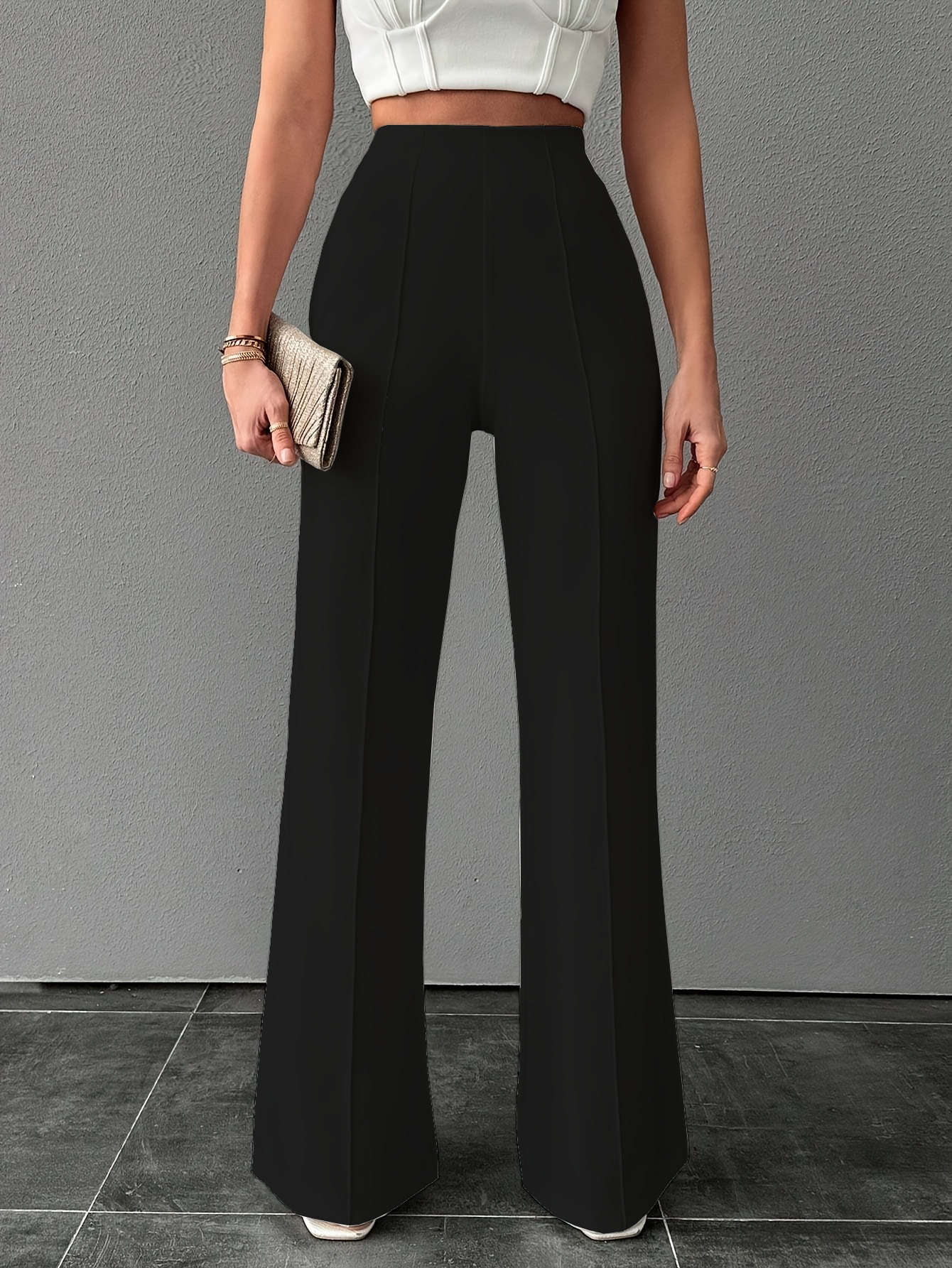 Pantalones acampanados de cintura alta para mujer-Aegean-sea