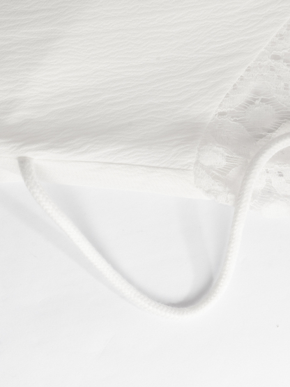 Women's Boho V Neck Long Sleeve Crochet Lace Side Maxi Dress with Tie Back