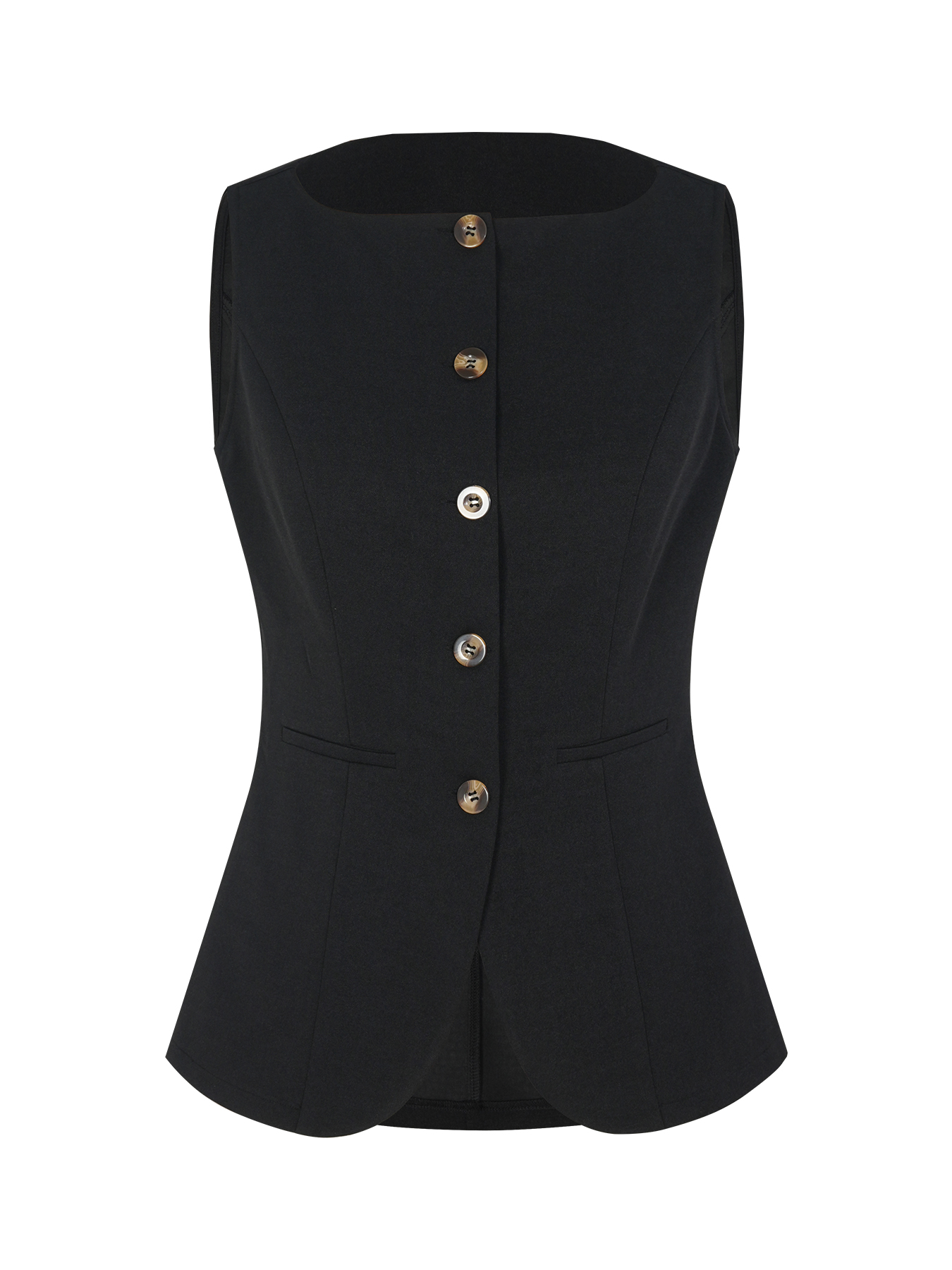 Woman's Black Sleeveless Button-Front Peplum Waistcoat