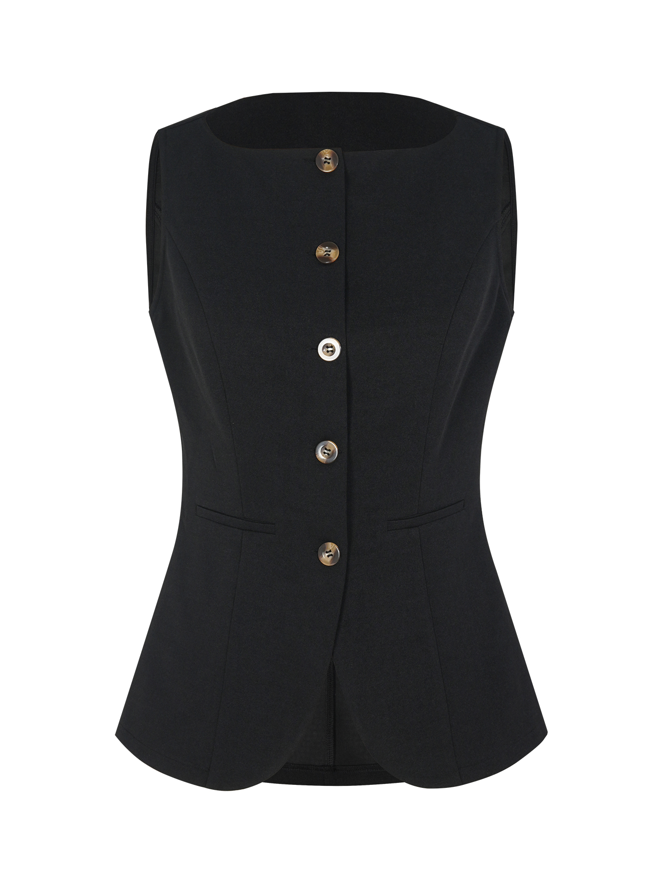 Woman's Black Sleeveless Button-Front Peplum Waistcoat