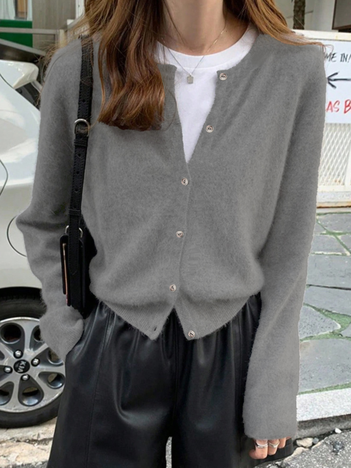 Women's V-Neck Button-Front Knit Cardigan - Soft Casual Daily Wear Top-Aegean-sea