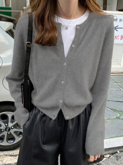 Women's V-Neck Button-Front Knit Cardigan - Soft Casual Daily Wear Top-Aegean-sea