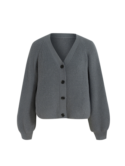 Gray Button-Front Loose Fit Knit Cardigan-Aegean-sea