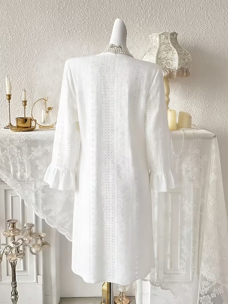 White crocheted strappy skirt, cardigan two-piece set Holiday dress, loose-fitting nightgown set