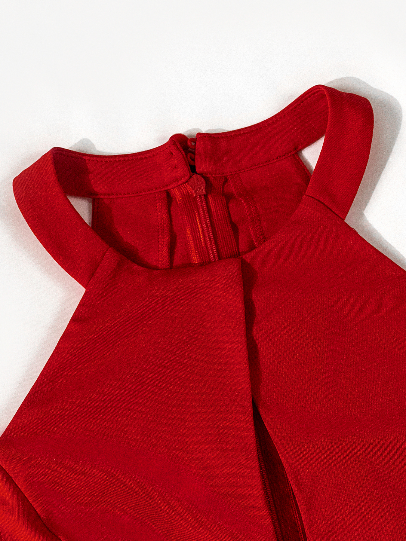 Woman's Bold Style Red Halter Neck Dress: Cutout Ruffle Fitted Slit Mini Formal Dress