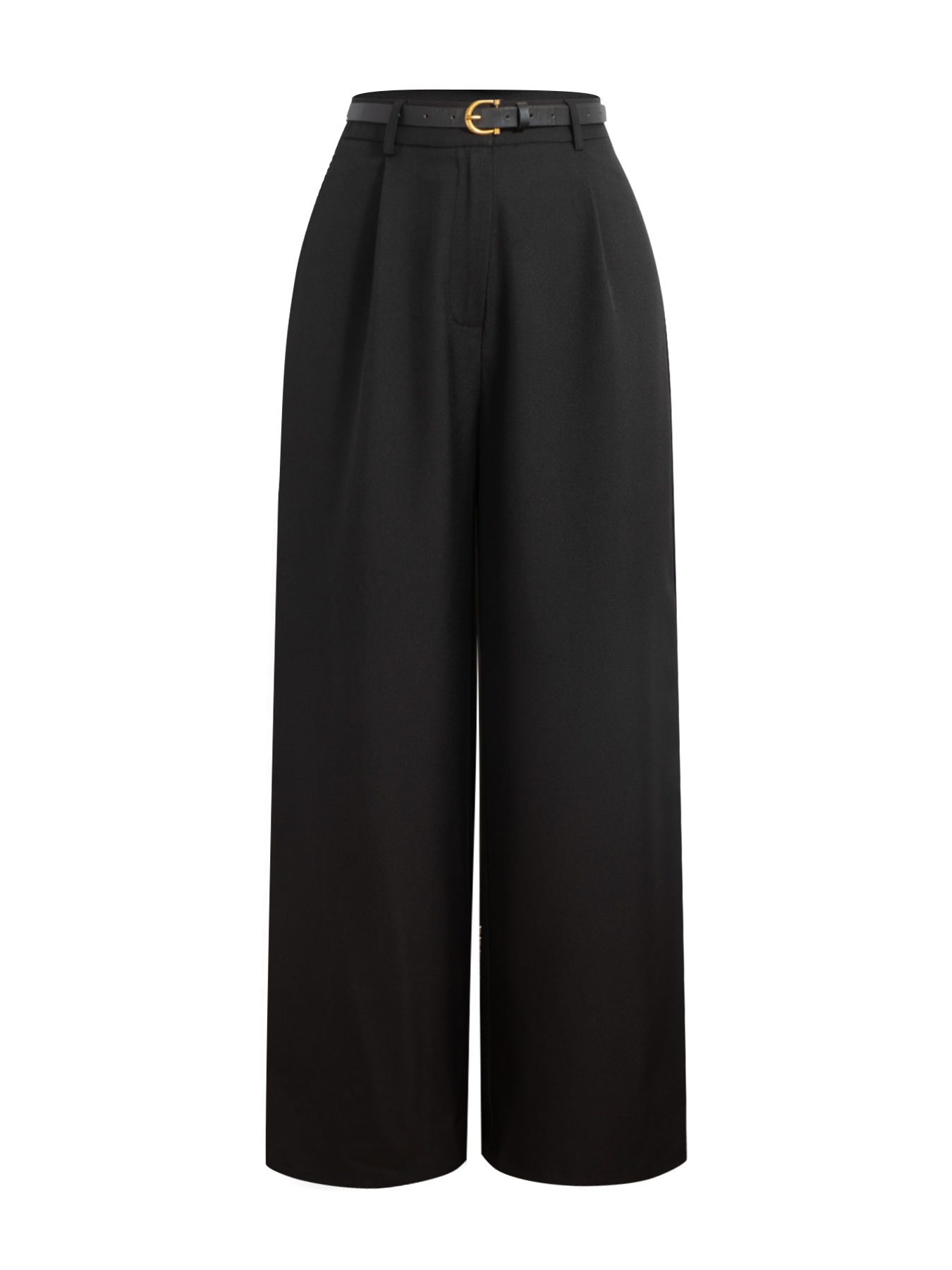 Woman's  Office Casual Style Black High-Waisted Wide-Leg Suit Pants -Aegean-sea