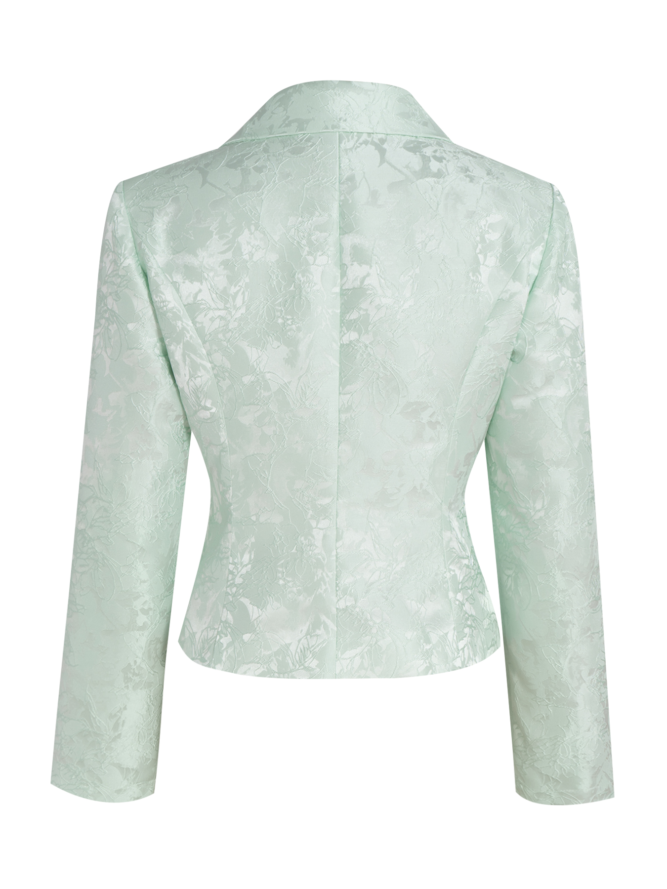 Woman's Jacquard Waist-Cinched Blazer : Pearl Button Elegant Commute Blazer