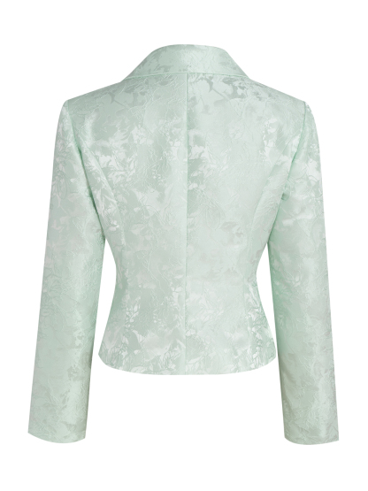 Woman's Jacquard Waist-Cinched Blazer : Pearl Button Elegant Commute Blazer