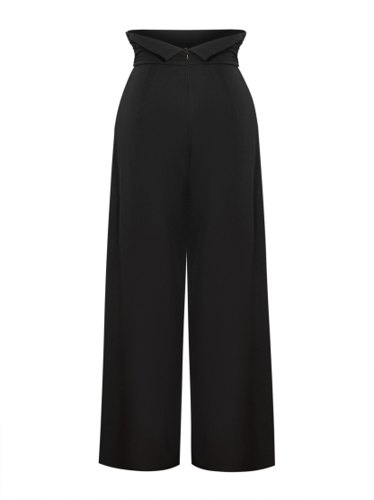 Black Pleated High Waist Wide Leg Pants-Aegean-sea