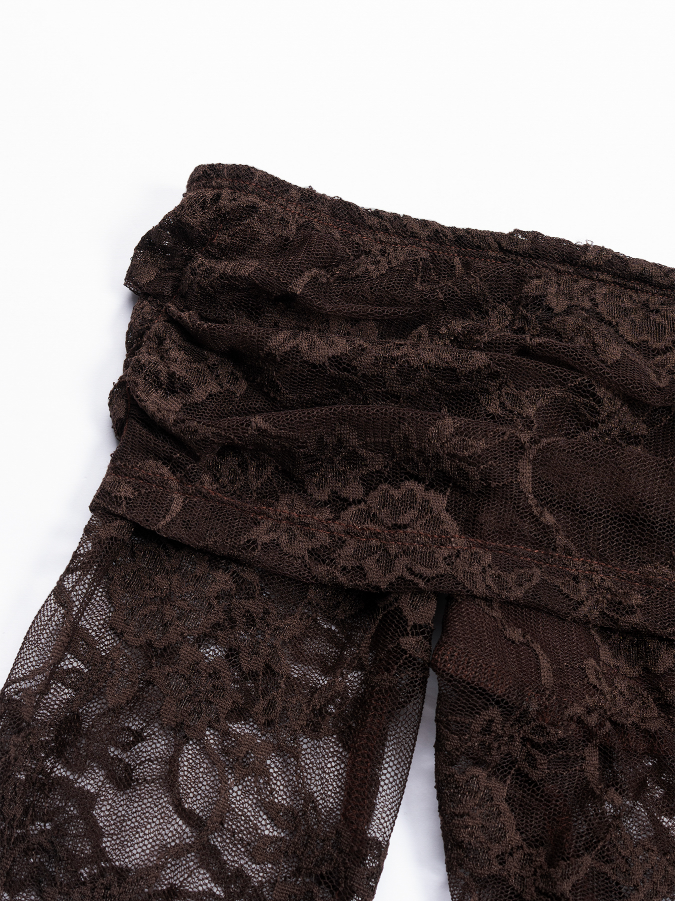 Brown single-shoulder lace through long-sleeved tailored top