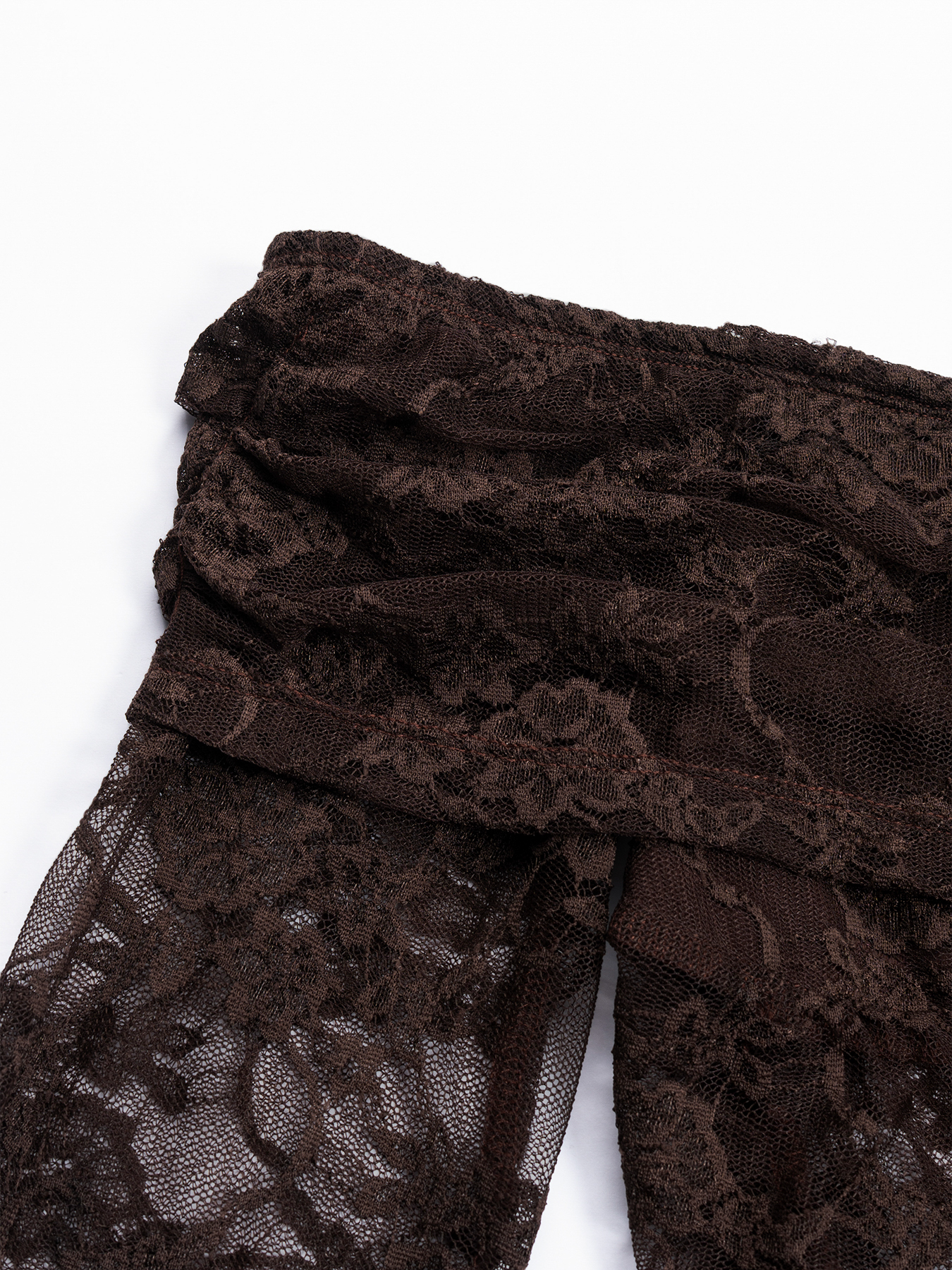 Brown single-shoulder lace through long-sleeved tailored top