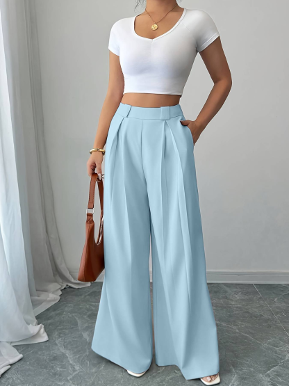 Pantalones anchos de cintura alta de color rosa para mujer-Aegean-sea