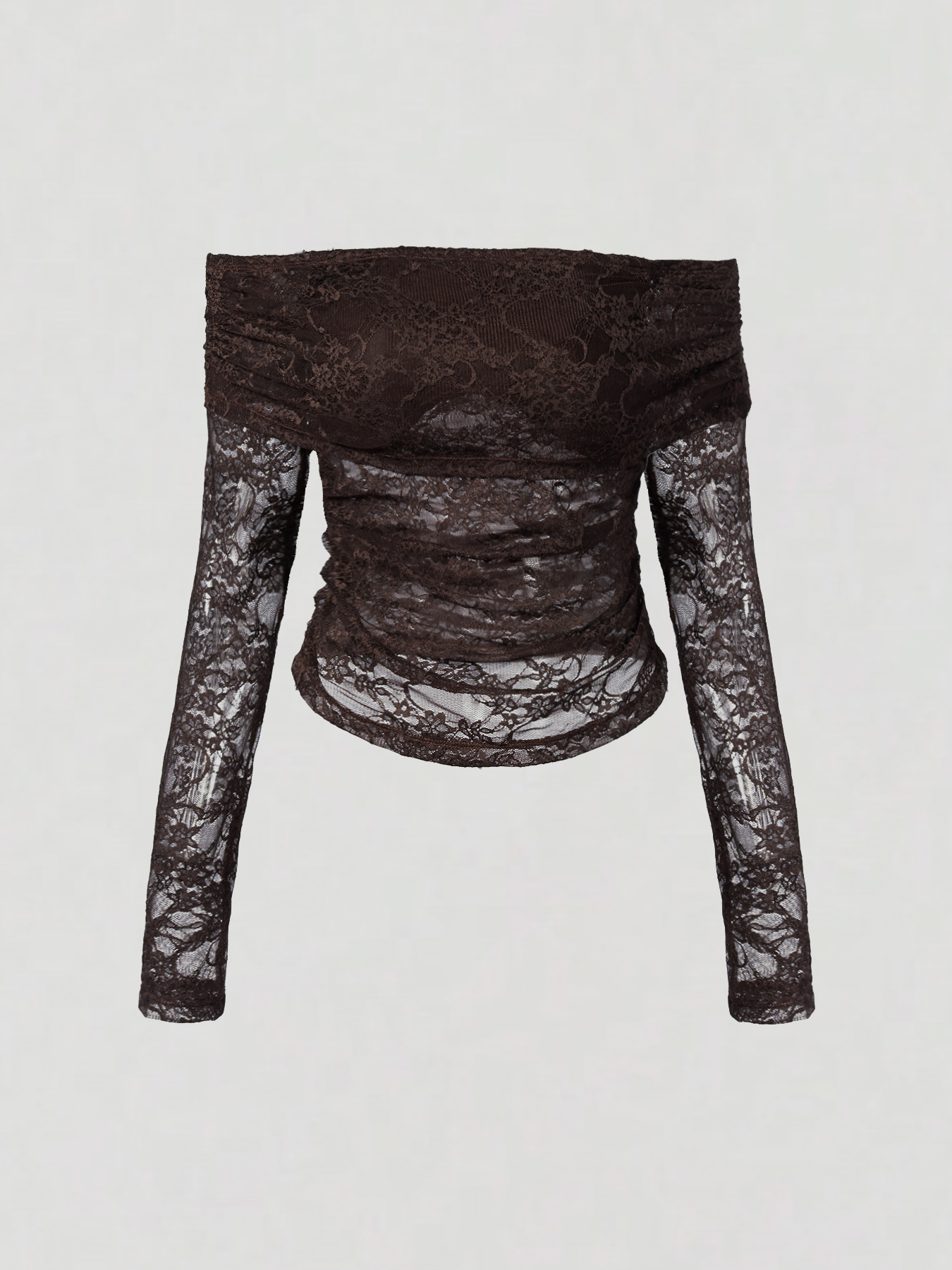 Brown single-shoulder lace through long-sleeved tailored top