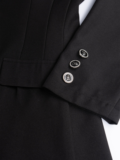 Black Single-Breasted Three-Button Blazer Dress