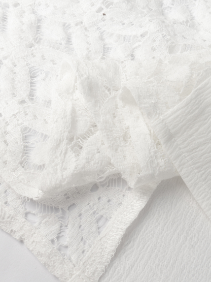 Women's Boho V Neck Long Sleeve Crochet Lace Side Maxi Dress with Tie Back