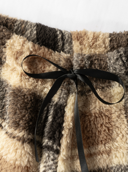 Wide-legged loose-fitting Scottish wool trousers with cord for women-Aegean-sea