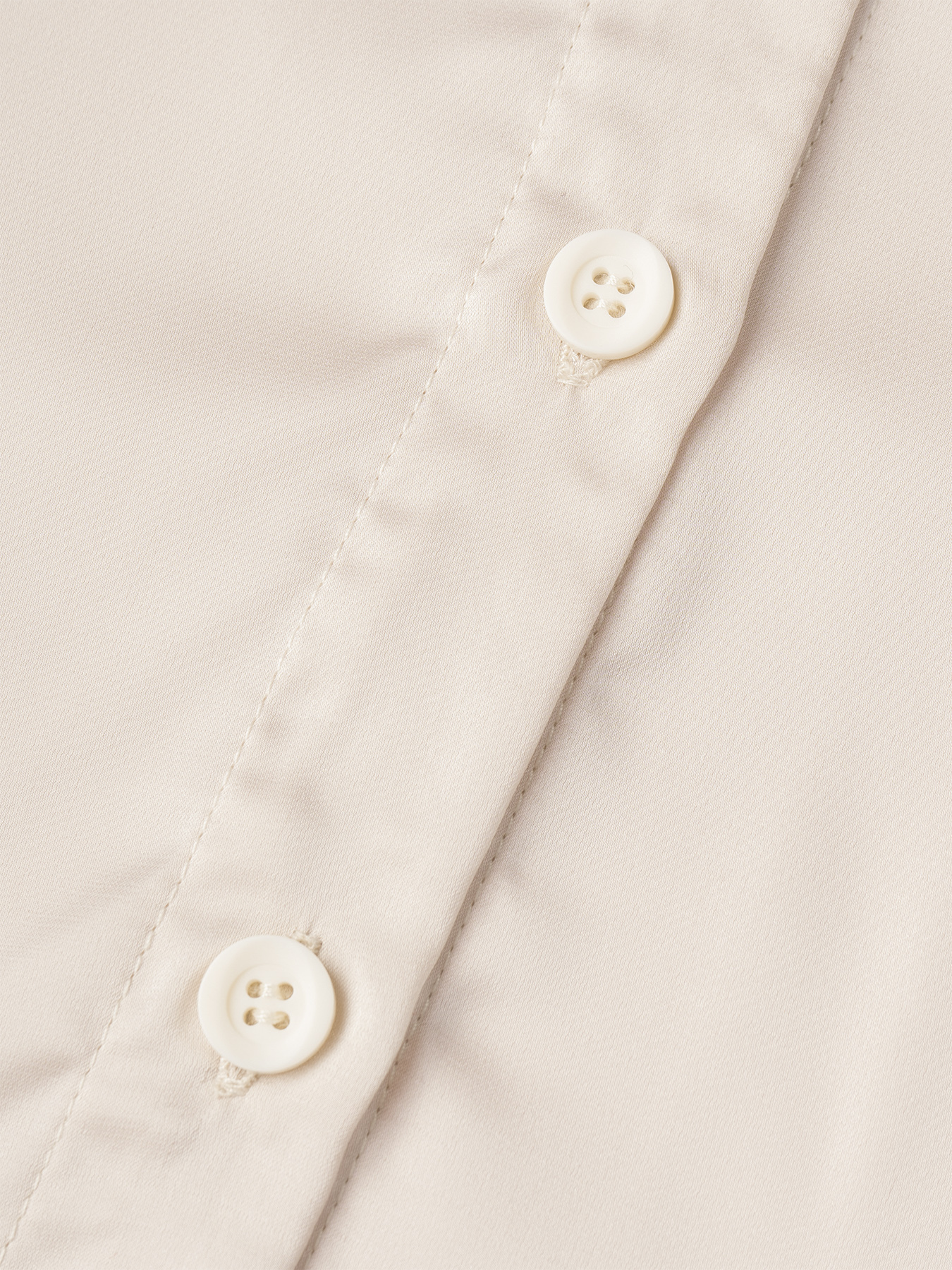 Beige Satin V-Neck Blouse with Pearl Trim-Aegean-sea