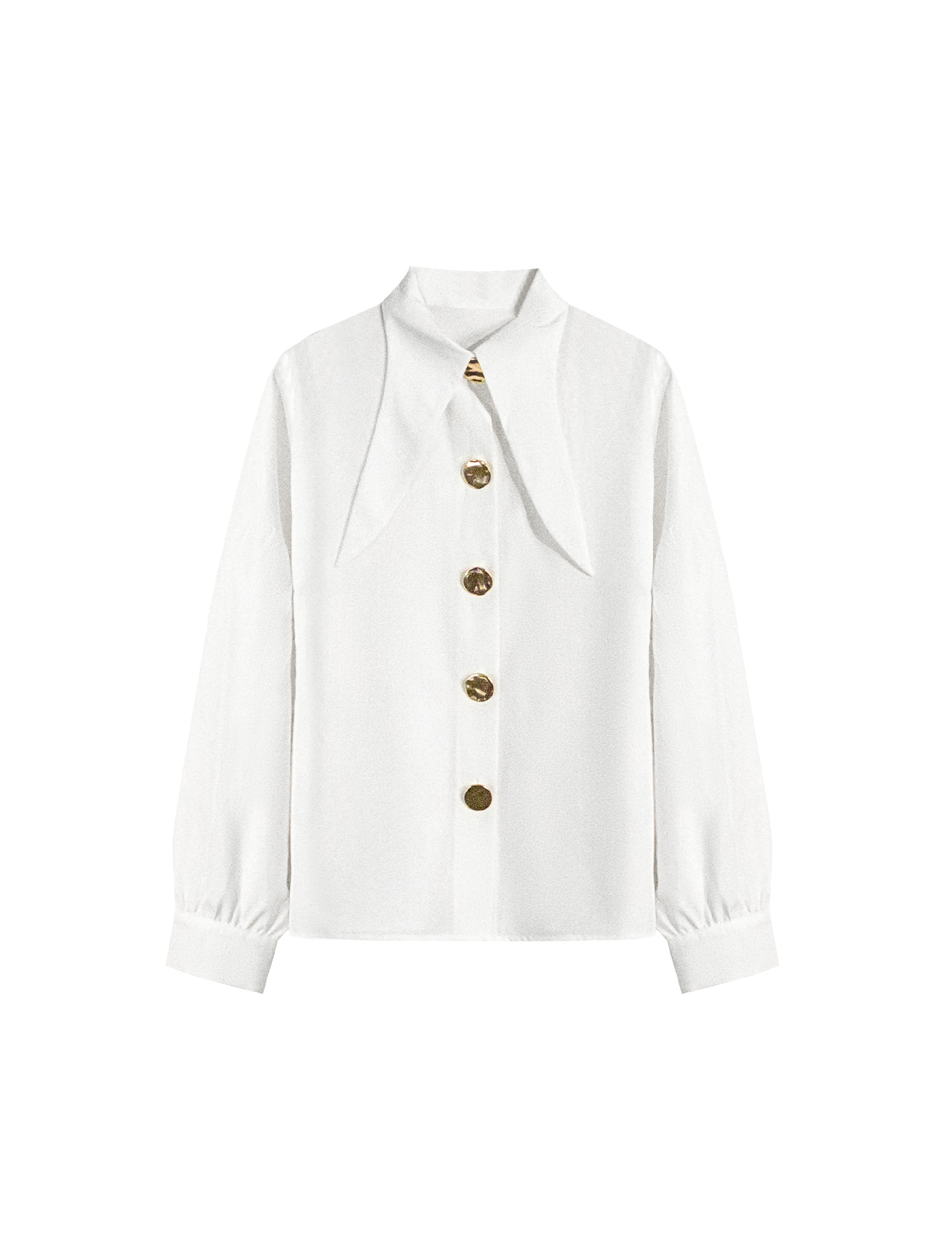 Women's White Blouse with Statement Buttons and Lantern Sleeves-Aegean-sea