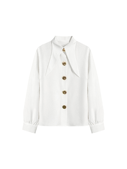 Women's White Blouse with Statement Buttons and Lantern Sleeves-Aegean-sea