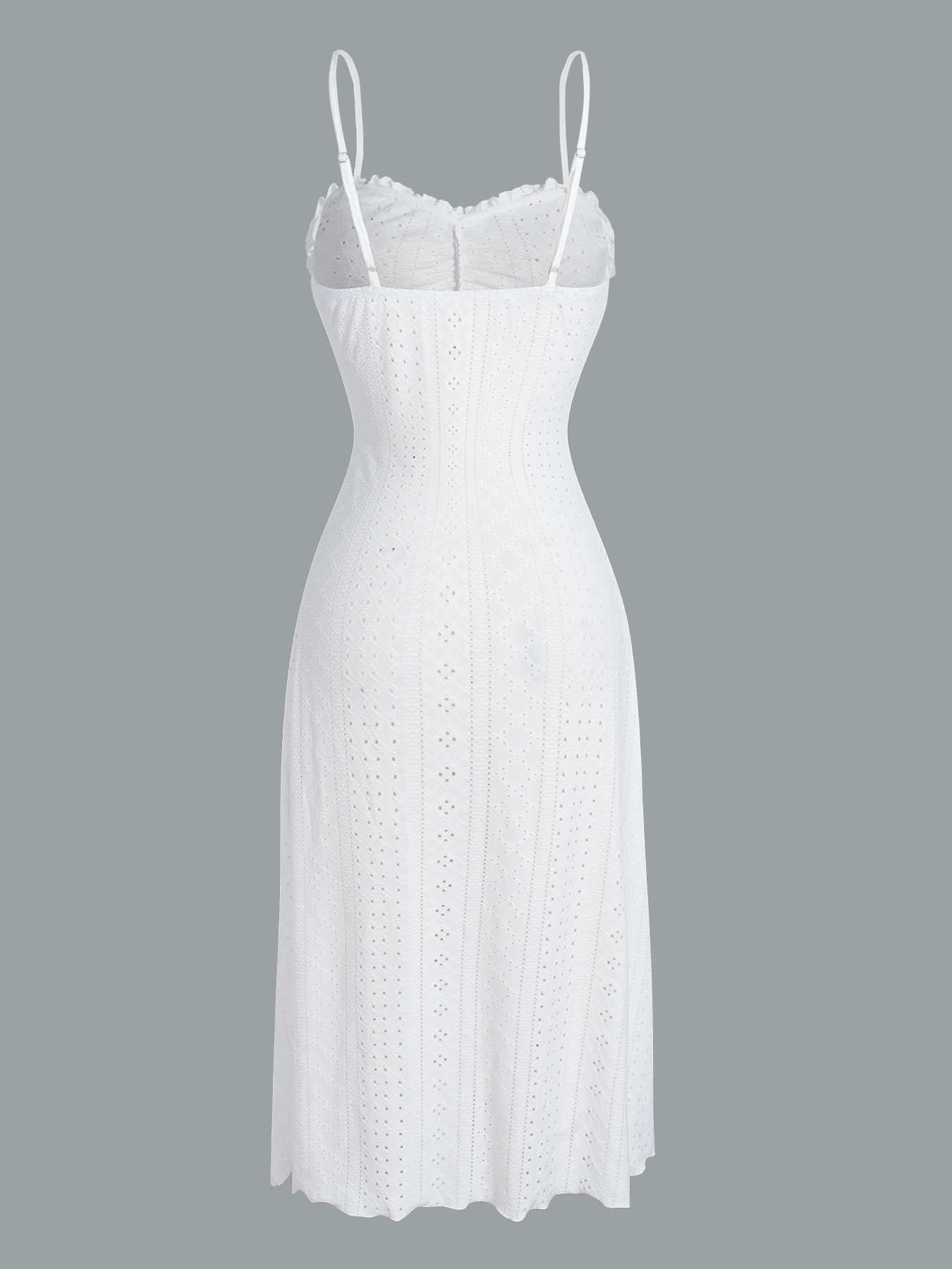 White Eyelet Embroidery Ruffle Camisole Dress & Loose Long Sleeve Cardigan Loungewear Set