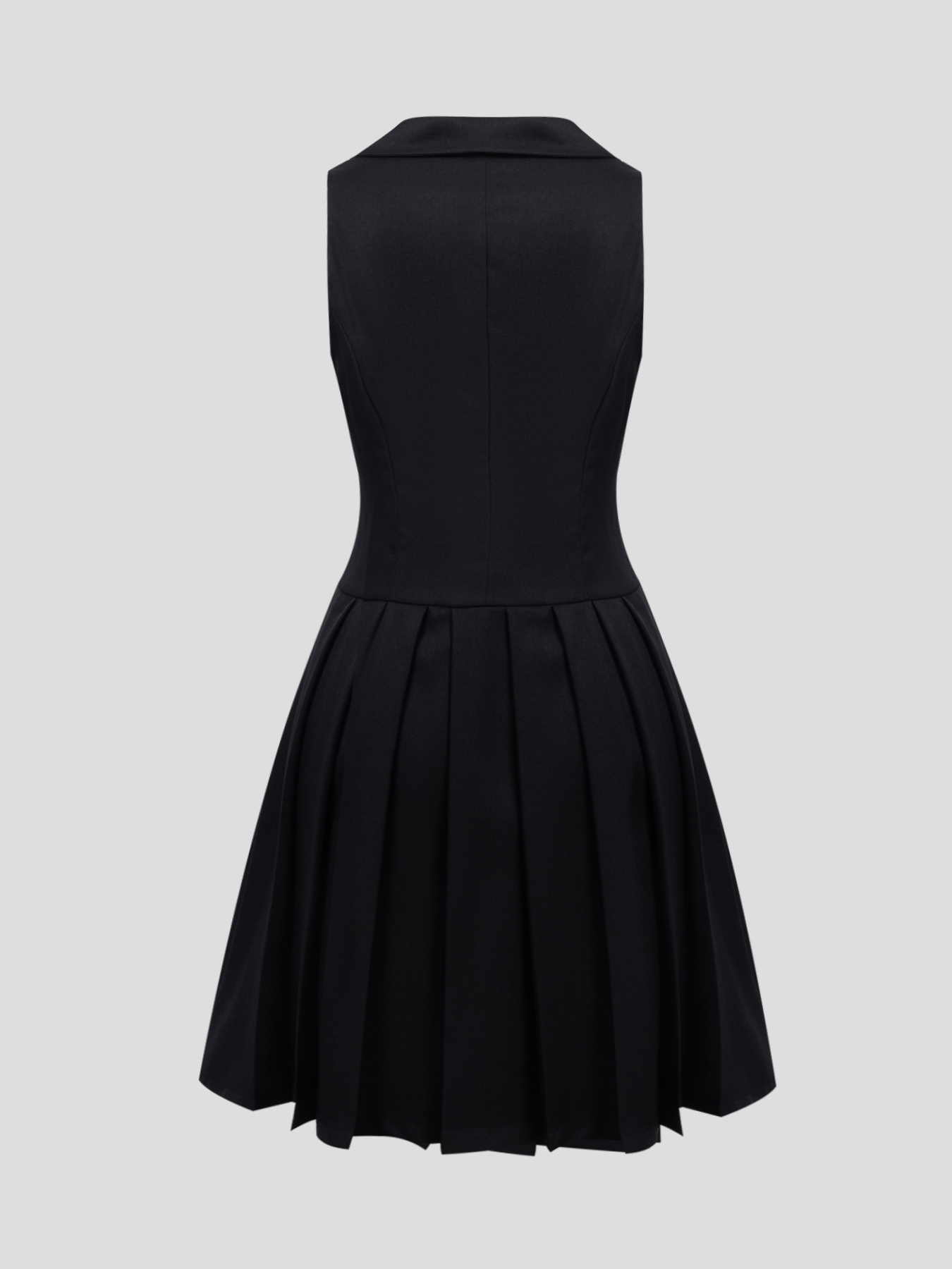 Women's Lapel Collar Pleated Hem Dress - Sleeveless Button Front Office Bodycon