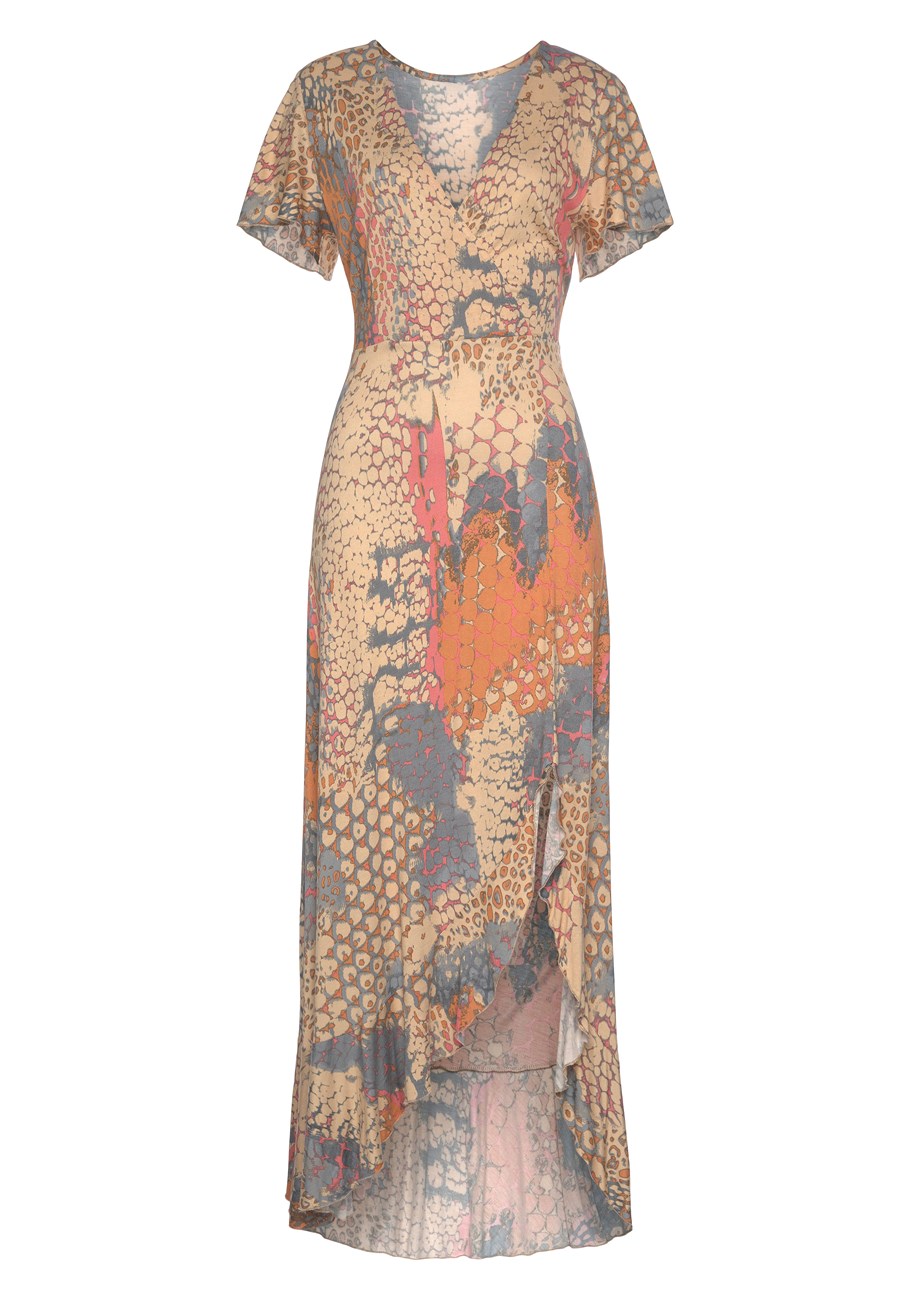 Retro snake-patterned V-neck wraparound skirt, holiday split long skirt