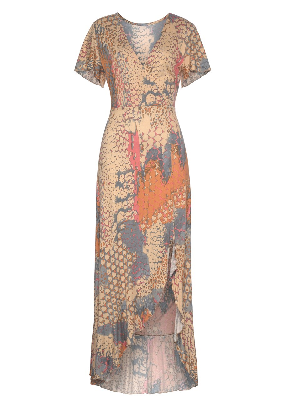 Retro snake-patterned V-neck wraparound skirt, holiday split long skirt