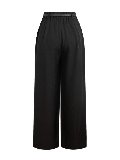 Woman's  Office Casual Style Black High-Waisted Wide-Leg Suit Pants -Aegean-sea