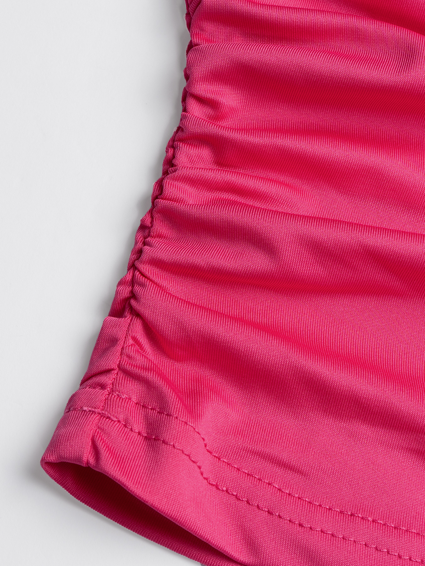 Women's Pink Turtleneck Long Sleeve Ruched Crop Top-Aegean-sea