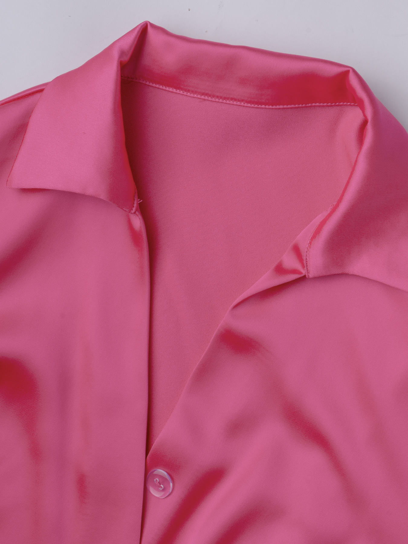 Pink satin V-neck blouse skirt, office-style hip wrap skirt