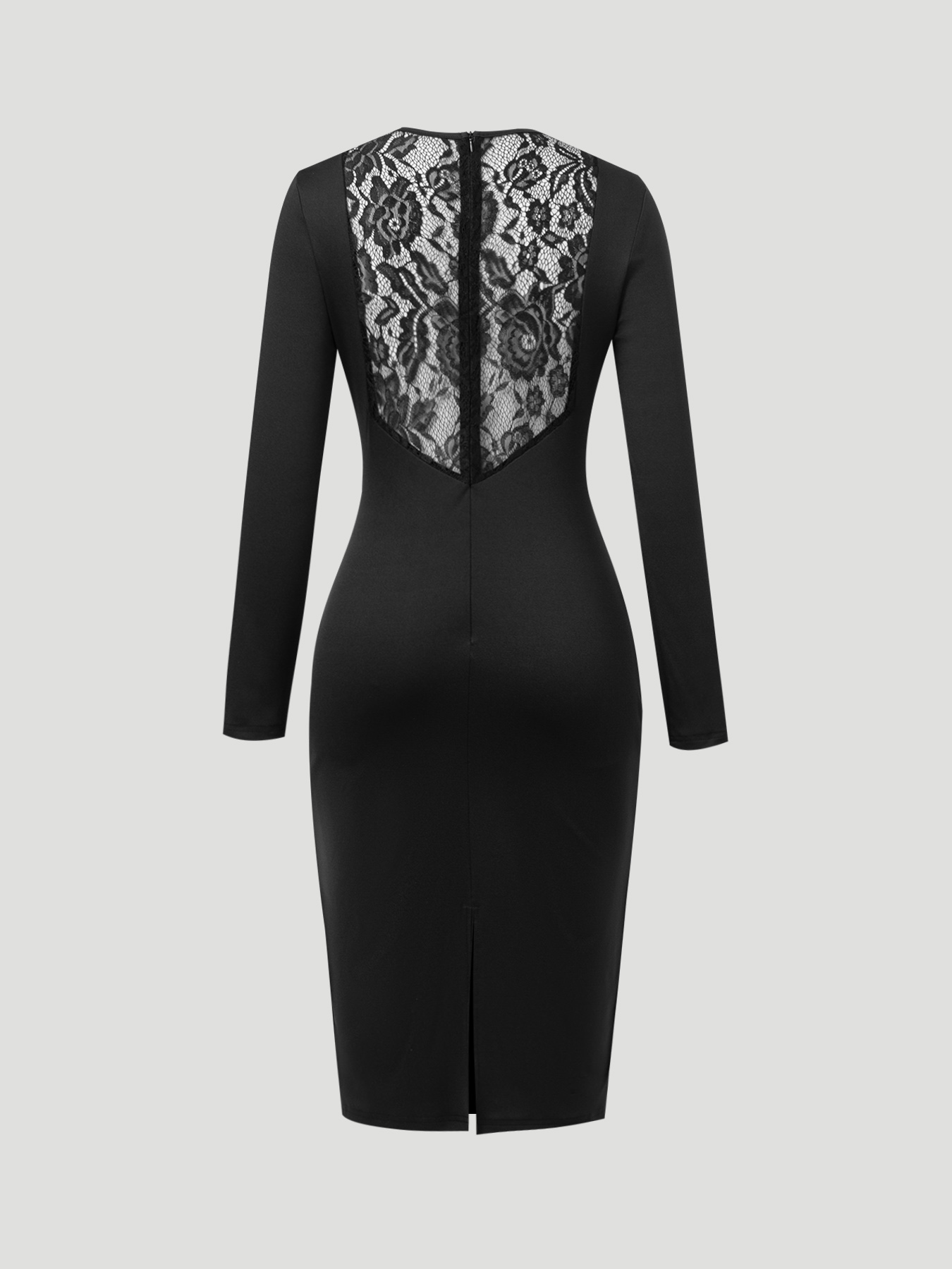Black lace back-baring, long-sleeved, hip-to-hip dress, workplace party-style body-fitting mid-length skirt