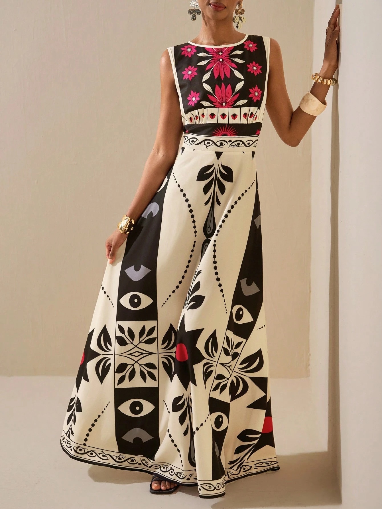 2026 Sleeveless Art Print Maxi Dress