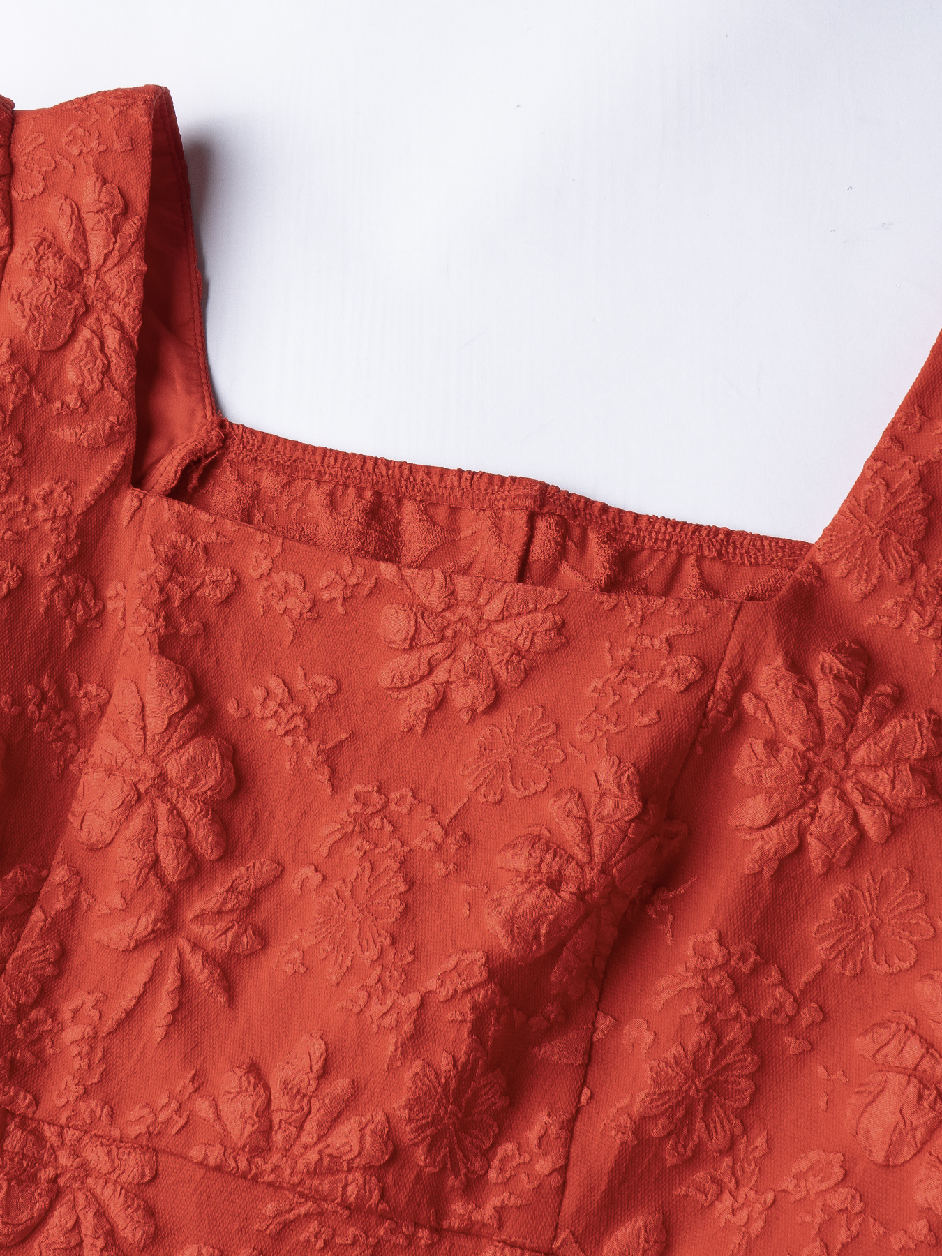 Red square neck floral print puff sleeve dress